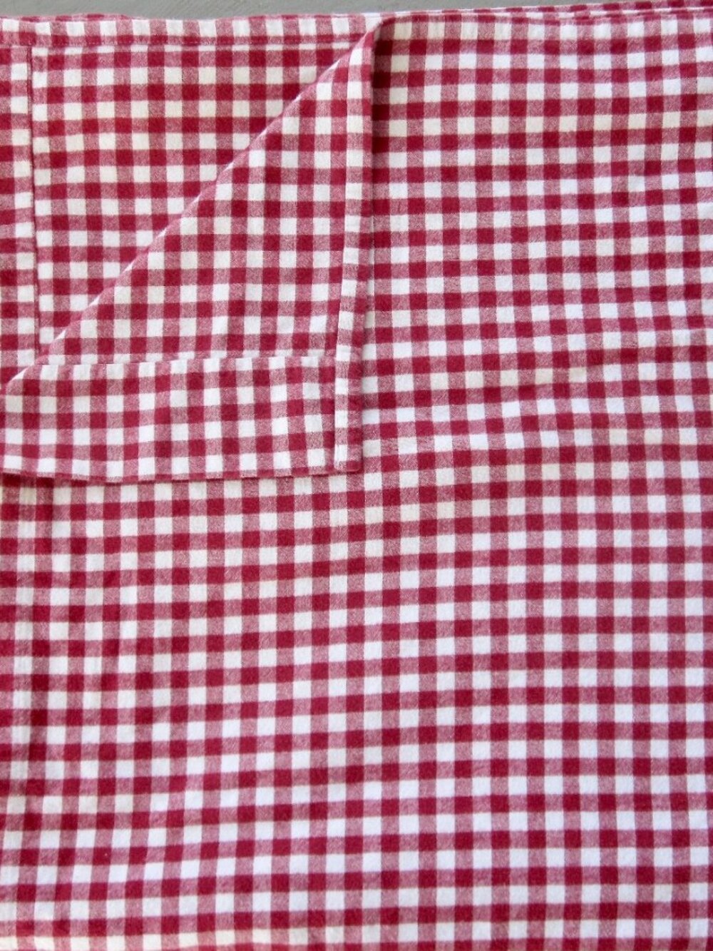 Vintage Pottery Barn Red White Gingham Check Full Sz Flat Flannel Sheet PORTUGAL